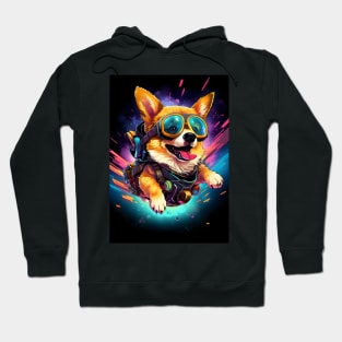 Cute Corgi in Outer Space Welsh Corgi Astronaut Dog Lover Cyberpunk Hoodie